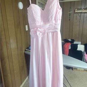 Bill Levkoff Light Pink Chiffon A-Line Wedding Dress with Floral Waist